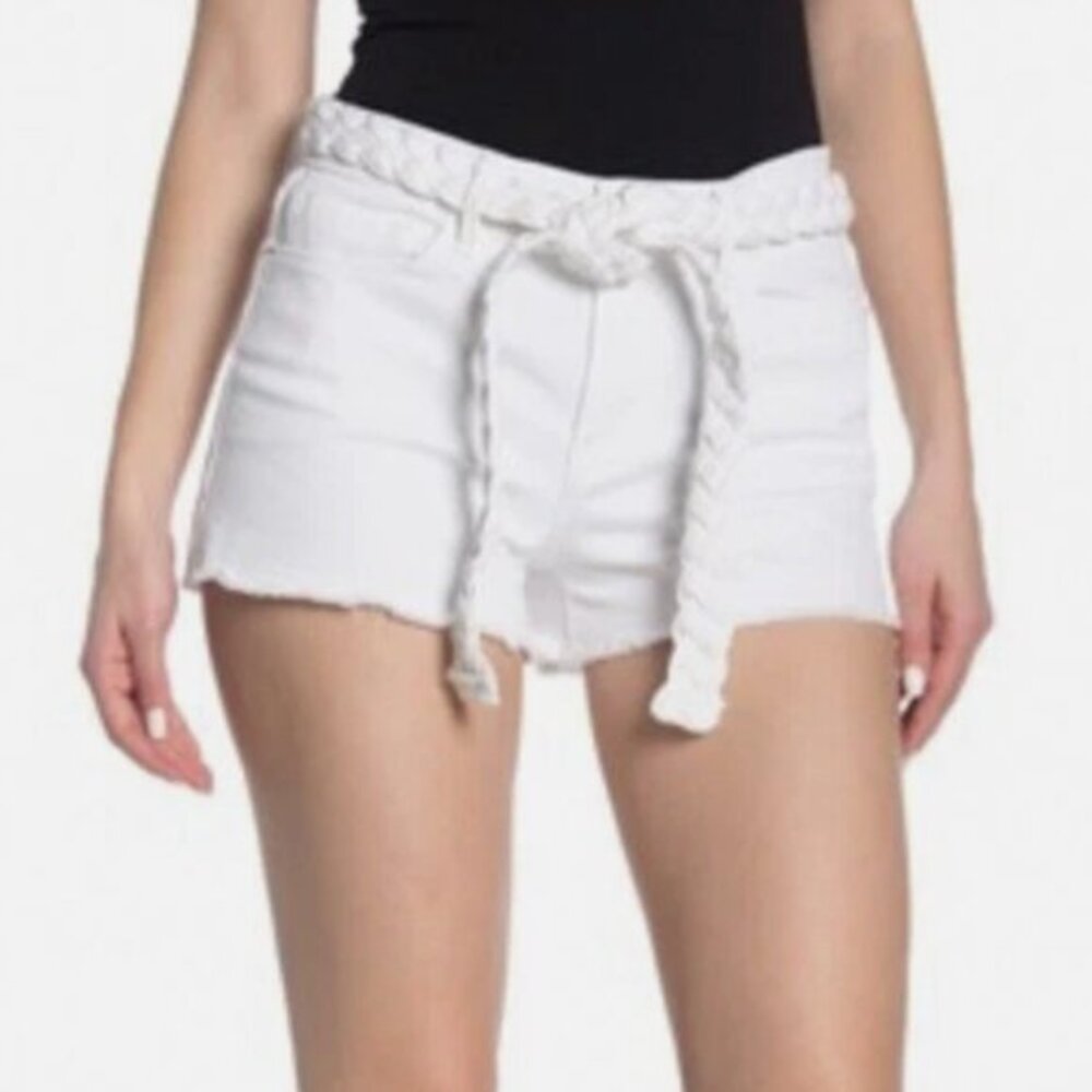 FRAME Denim Le Cutoff‎ Braided Belt Shorts White 26 Neutral Coastal Cowgirl NWOT